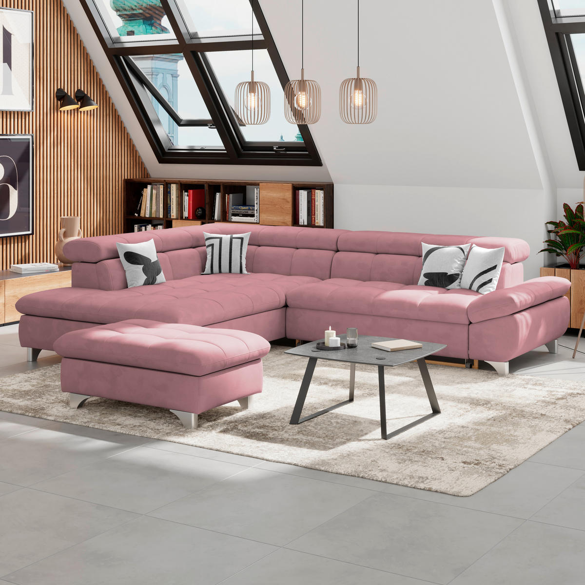 ECKSOFA Rosa Chenille  - Chromfarben/Rosa, KONVENTIONELL, Textil/Metall (234/312cm) - Livetastic