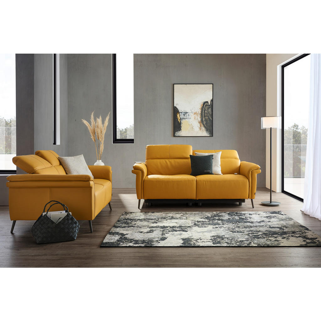 Thumbnail - Emilio Belluti 3-Sitzer-Sofa, Currygelb, Leder, Echtleder, Dickleder, 210x79x104 cm, Lederauswahl, Stoffauswahl, Hocker ...