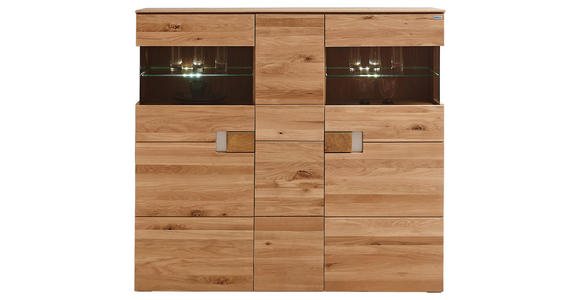HIGHBOARD 155/142,9/38 cm - Eichefarben/Transparent, KONVENTIONELL, Glas/Holz (155/142,9/38cm) - Cantus