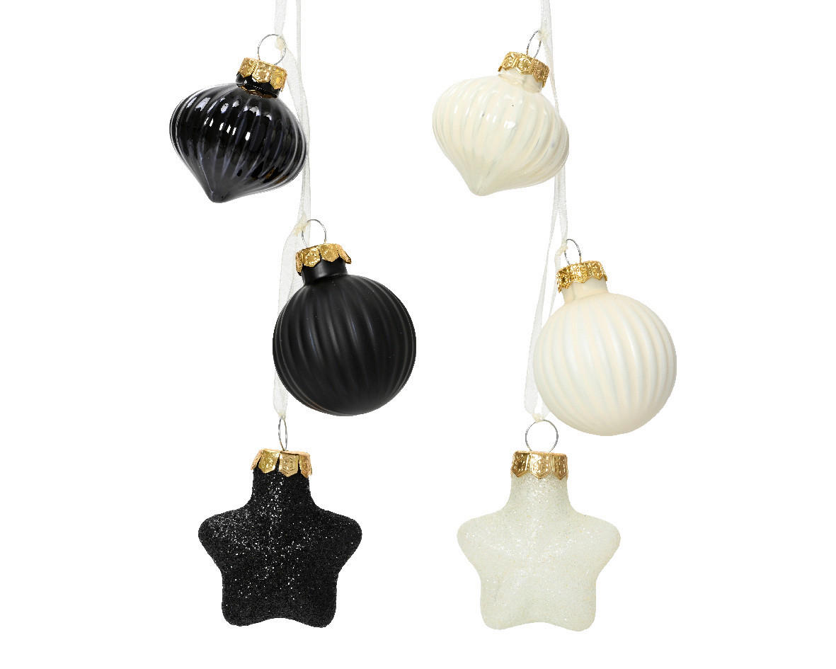 Ornamente Brad De Crăciun - alb/negru, Basics, sticlă (3,50cm)