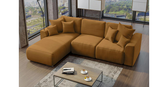 ECKSOFA Rostfarben Cord Zierkissen, Rückenkissen, Bettkasten, Schlaffunktion, Rücken echt, Liegefläche im Originalstoff  - Chromfarben/Rostfarben, KONVENTIONELL, Kunststoff/Textil (195/293cm) - Carryhome