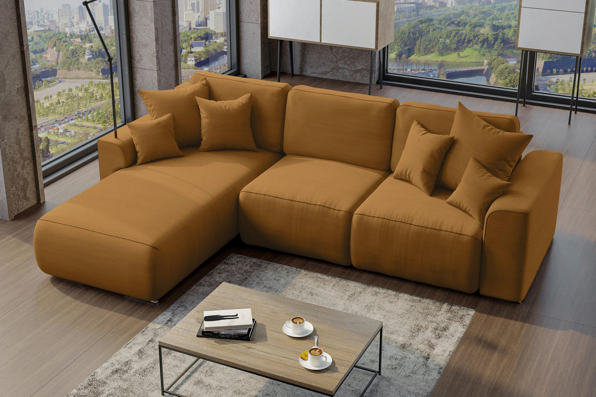ECKSOFA in Cord Rostfarben  - Chromfarben/Rostfarben, Konventionell, Kunststoff/Textil (195/293cm) - MID.YOU