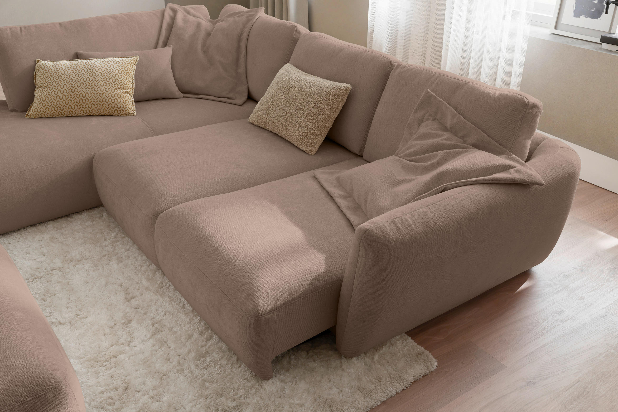 Thumbnail - Hom`in Ecksofa, Taupe, Textil, 3-4-Sitzer, Füllung: Polyetherschaumkern, Silikon, Ottomane links, L-Form, 307x224 cm, St...