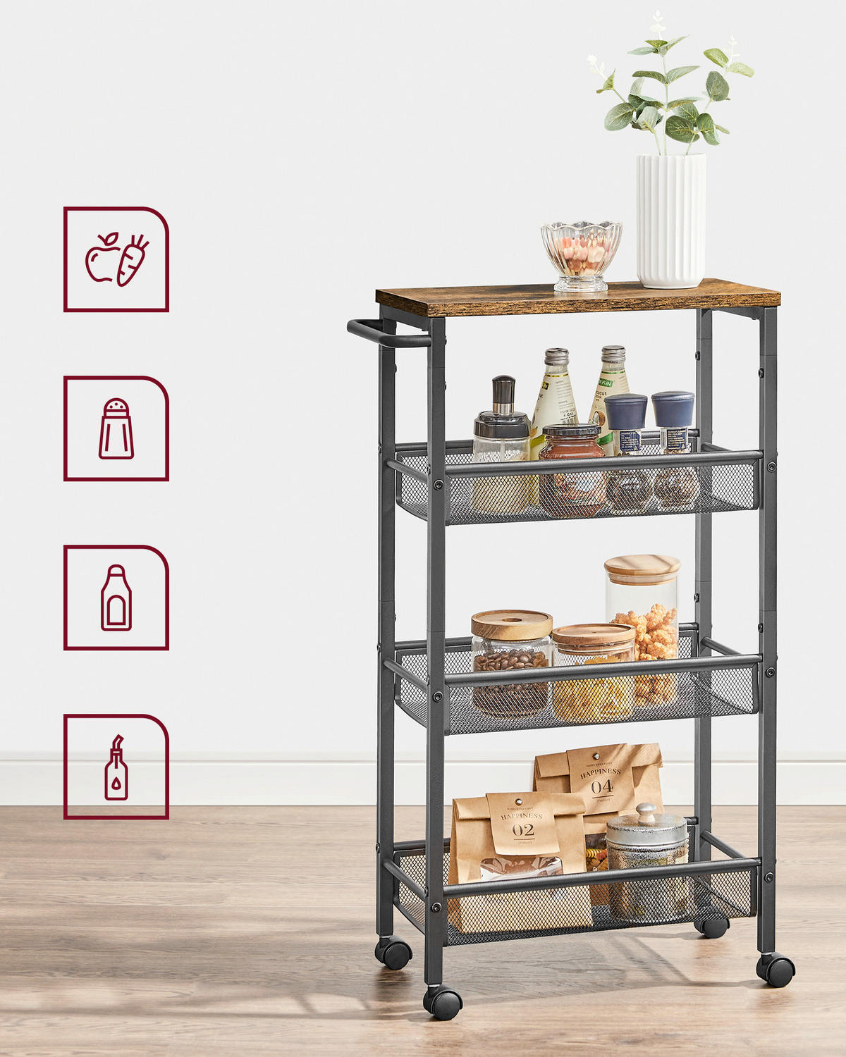SERVIERWAGEN in Braun, Schwarz  - Schwarz/Braun, Basics, Holzwerkstoff/Kunststoff (45,4/77/22cm)