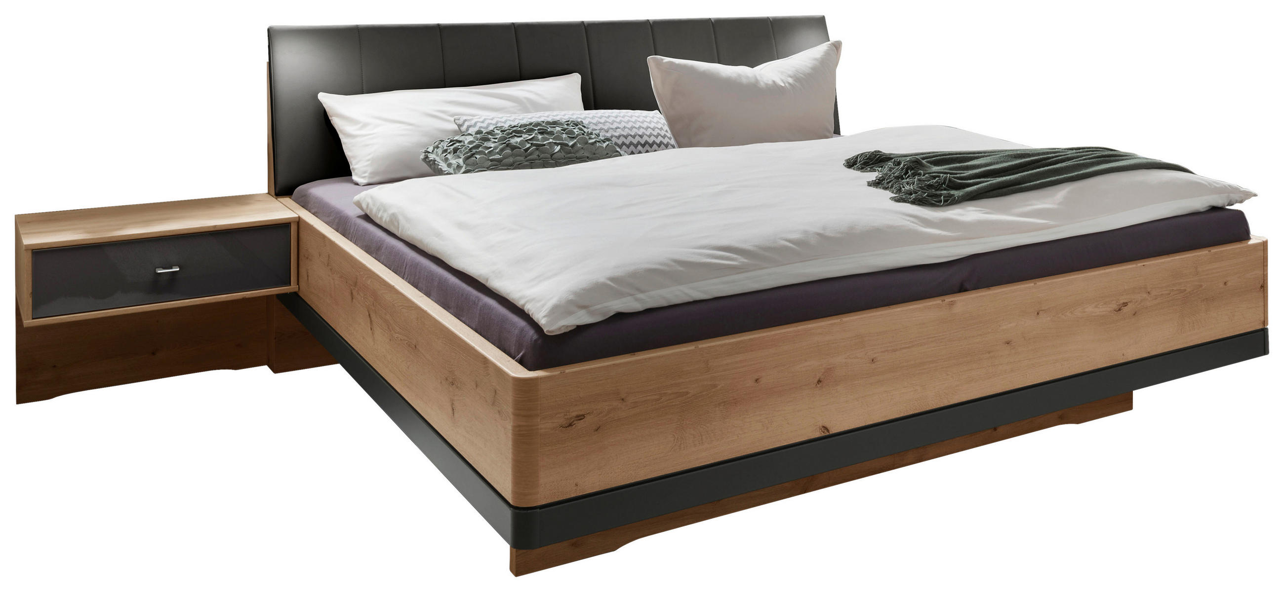 BETTANLAGE 180/200 cm  in Graphitfarben, Eichefarben  - Eichefarben/Graphitfarben, KONVENTIONELL, Glas/Holzwerkstoff (180/200cm) - Novel