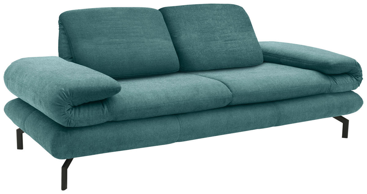 ZWEISITZER-SOFA mit Funktionen in Webstoff Petrol  - Petrol/Schwarz, Design, Textil/Metall (204 (264)/83 (110)/98cm) - LOOKS by W.Joop