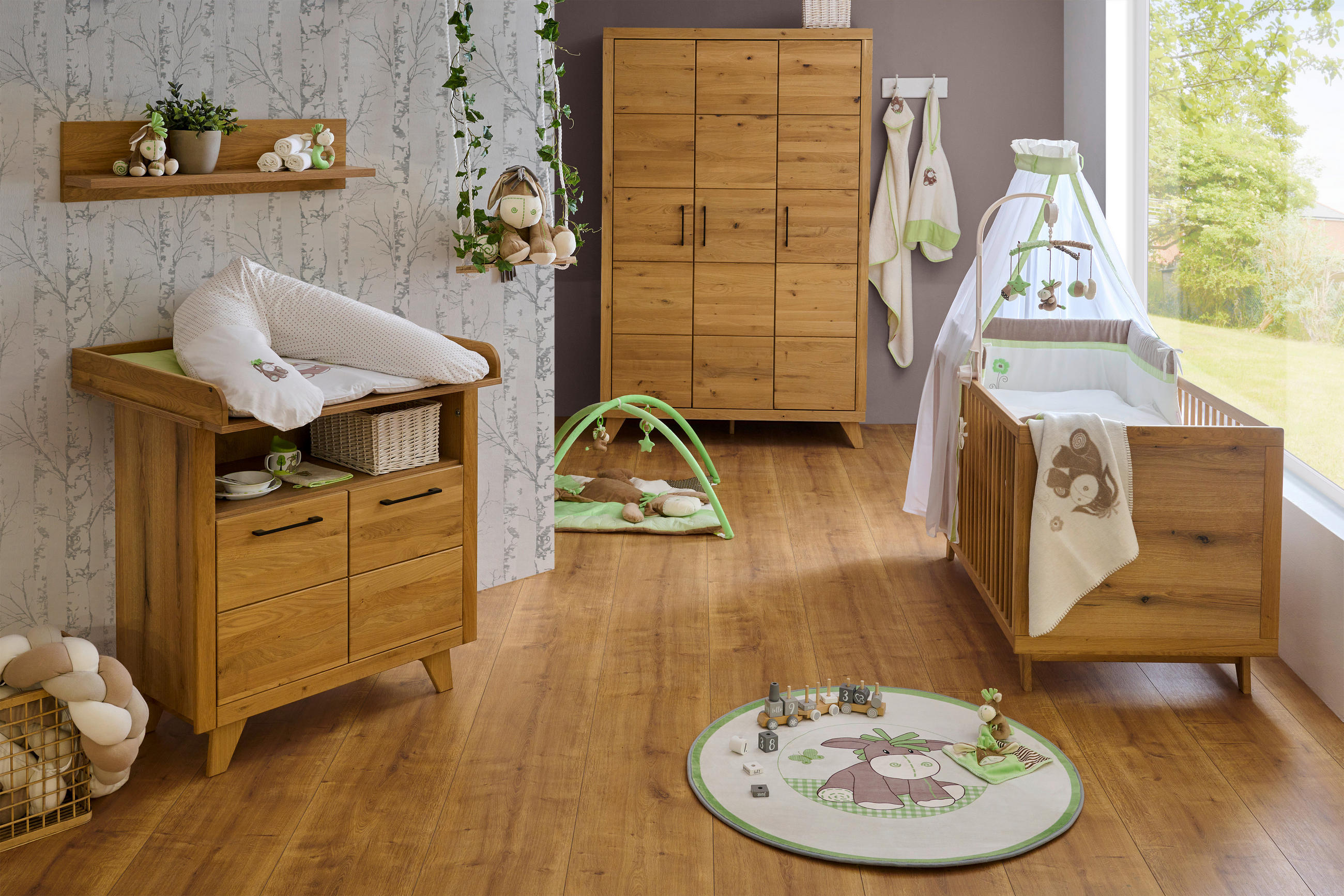 Thumbnail - Jimmylee Babykleiderschrank Berta, Eiche, Metall, Eiche, Hartholz,Hartholz,Hartholz, 131x206x61 cm, Babymöbel, Babykleid...