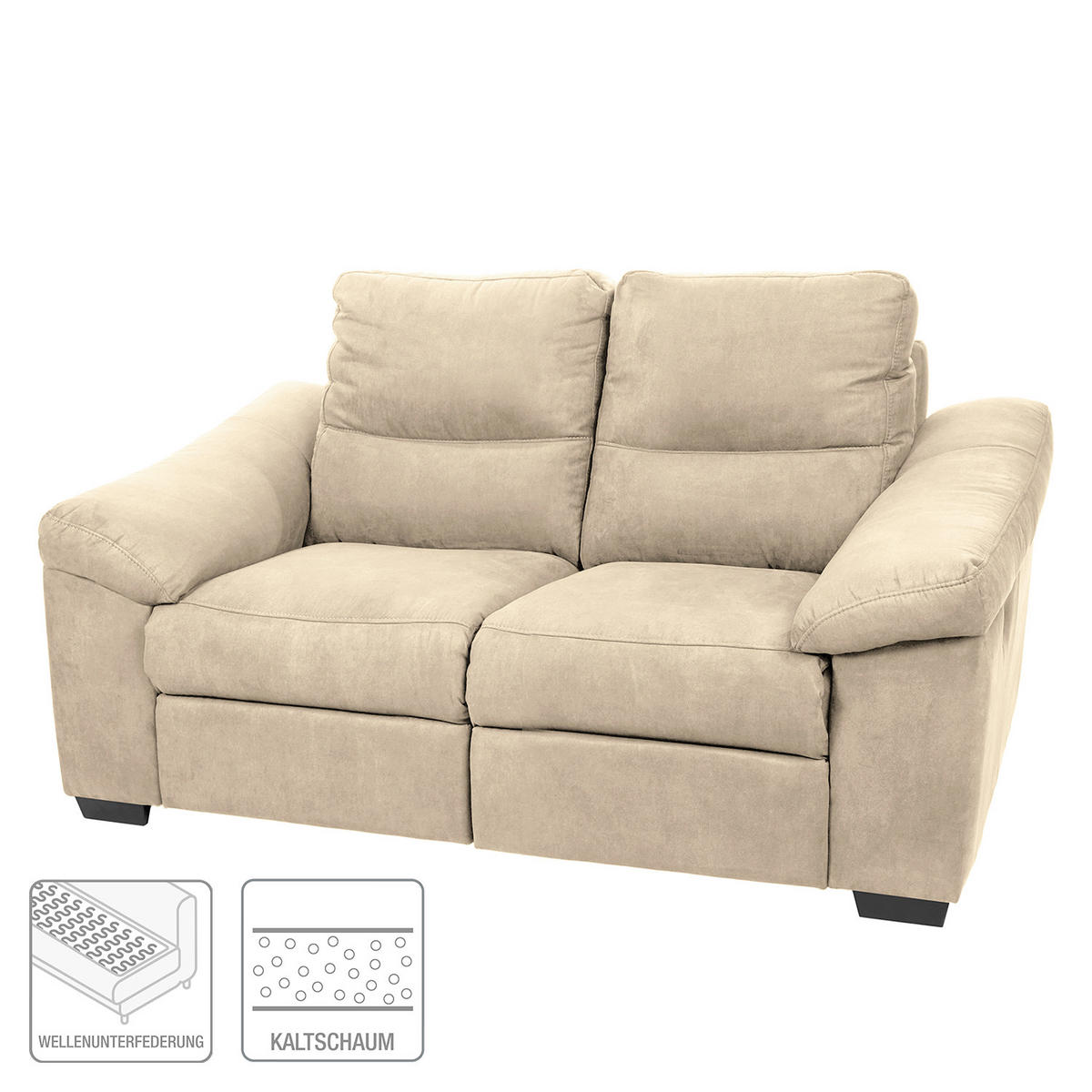 2-SITZER-SOFA Flachgewebe Beige  - Beige/Schwarz, Design, Holz/Textil (174/97/97cm) - Livetastic
