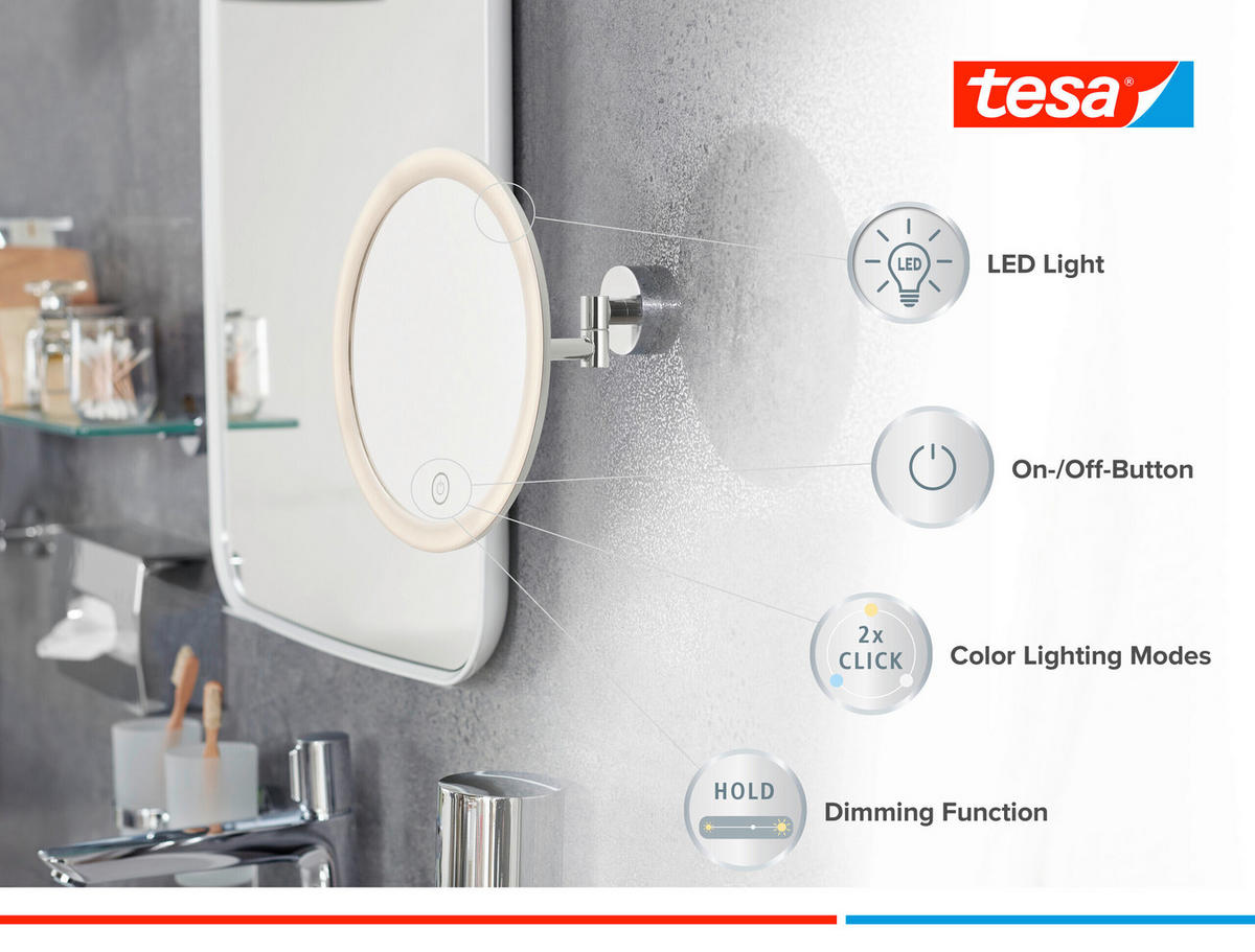 SCHMINKSPIEGEL  - Chromfarben, Basics, Metall (18/18/18,5cm) - Tesa