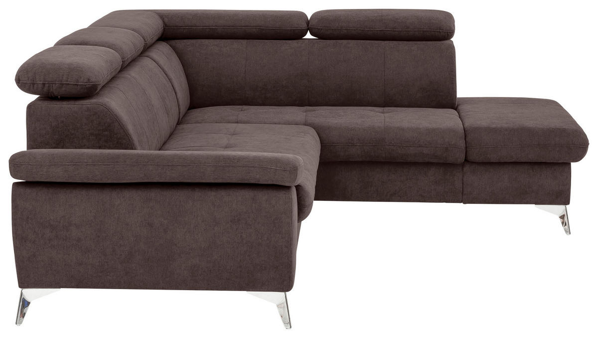 ECKSOFA in Mikrofaser Dunkelbraun  - Chromfarben/Dunkelbraun, Konventionell, Textil/Metall (256/209cm) - Livetastic
