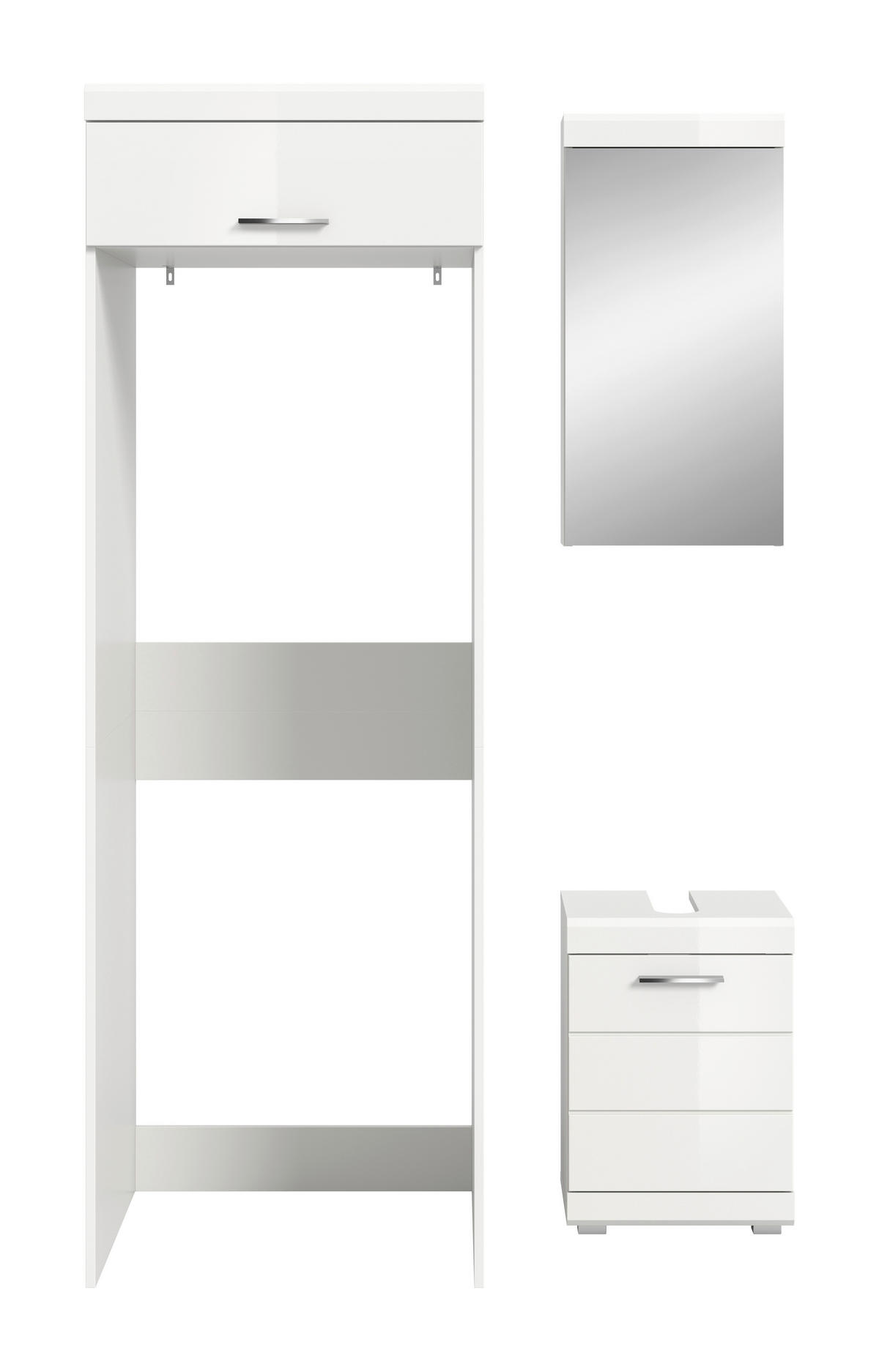 BADEZIMMER 3-teilig  in 121 cm  - Weiß Hochglanz/Silberfarben, Trend, Glas/Holzwerkstoff (121cm) - MID.YOU