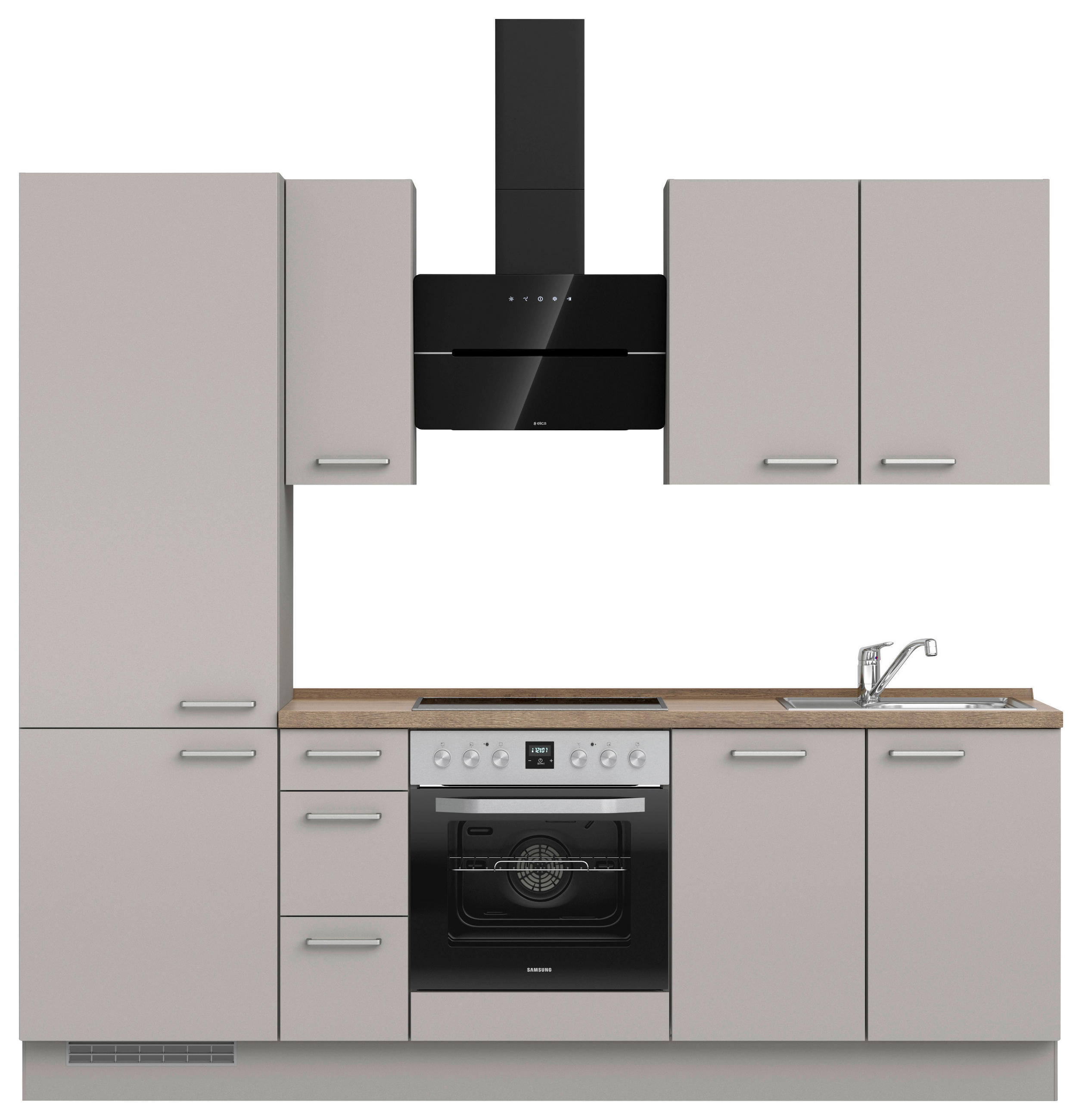KÜCHENLEERBLOCK 240 cm   in Grau, Eiche dunkel  - Eiche dunkel/Edelstahlfarben, MODERN, Holzwerkstoff/Metall (240cm) - Nobilia