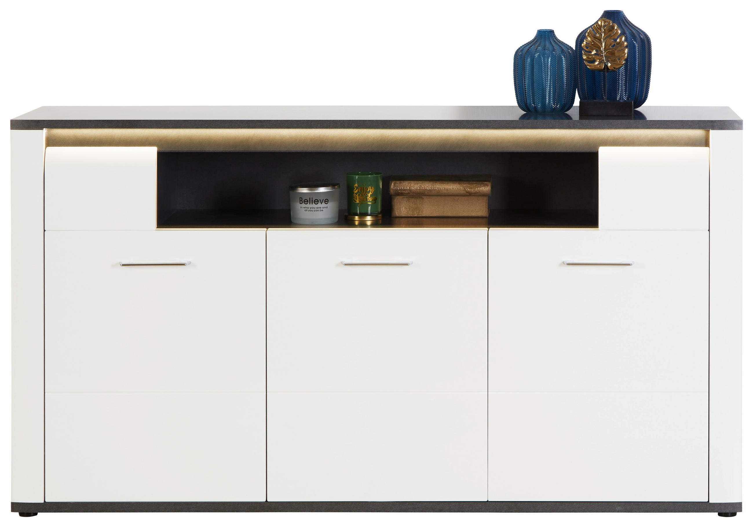 Sideboard Mit Led B: 156,3 Cm Alassio, Weiß/matera