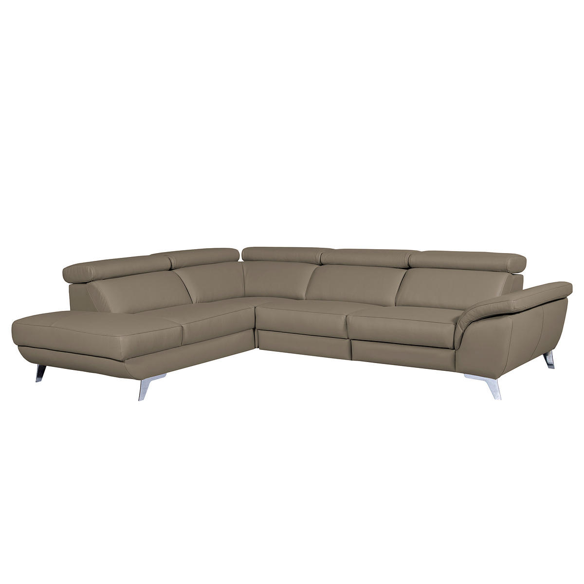 ECKSOFA Echtleder Taupe  - Taupe/Silberfarben, Design, Leder/Metall (228/283cm) - Livetastic