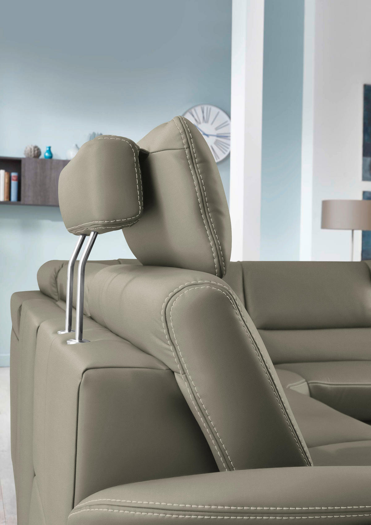 ECKSOFA Echtleder Hellgrau  - Beige/Hellgrau, Design, Leder/Metall (288/249cm) - Beldomo Premium