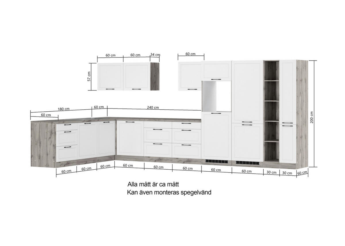 HÖRNKÖK 240/420 cm  i vit, ek Wotan  - vit/ek Wotan, Lifestyle, metall/trämaterial (240/420cm) - Held