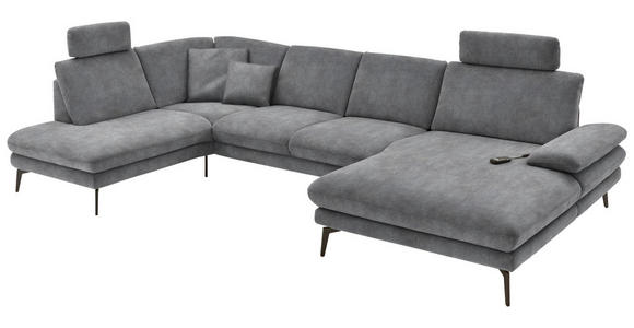 WOHNLANDSCHAFT in Velours Silberfarben - Silberfarben/Schwarz, Design, Textil/Metall (208/344/180cm) - Dieter Knoll