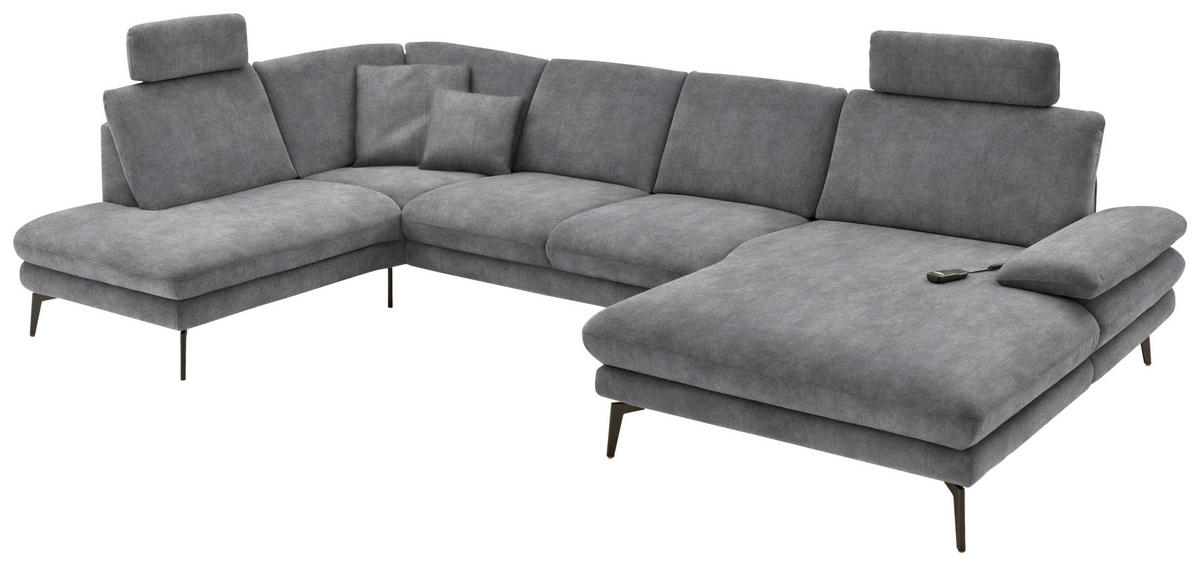 WOHNLANDSCHAFT in Velours Silberfarben  - Silberfarben/Schwarz, Design, Textil/Metall (208/344/180cm) - Dieter Knoll
