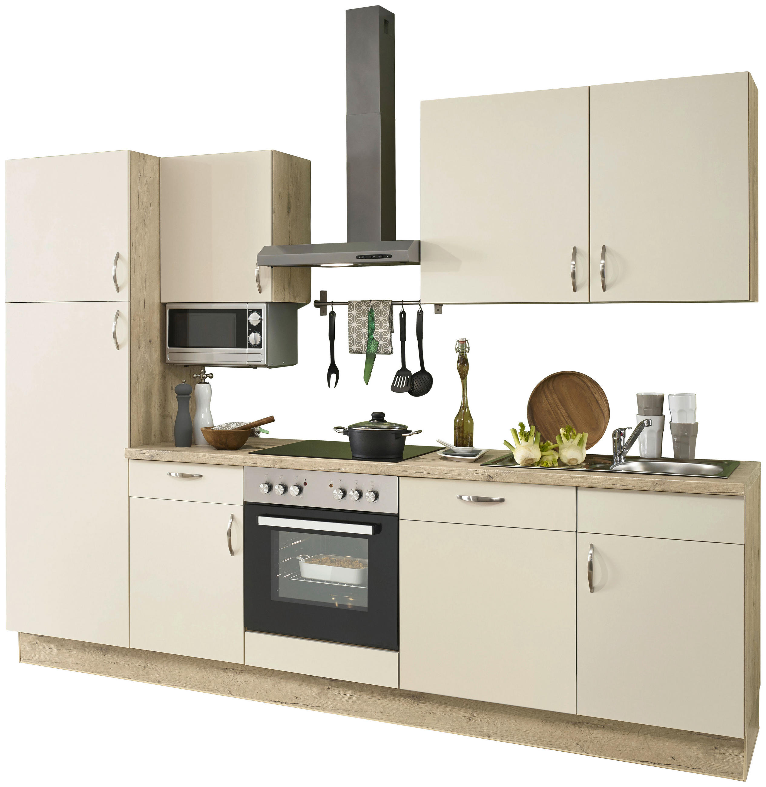 KÜCHENBLOCK 280 cm   in Eichefarben, Magnolie  - Edelstahlfarben/Eichefarben, KONVENTIONELL, Holzwerkstoff/Metall (280cm) - Burger