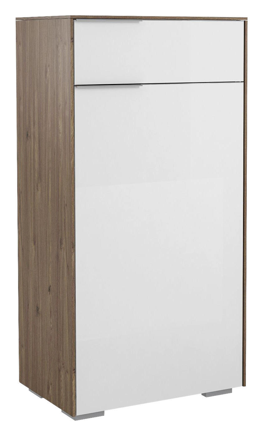 SCHUHSCHRANK Weiß, Walnussfarben - Chromfarben/Walnussfarben, Design, Glas/Holzwerkstoff (55,8/110,2/37,3cm) - Voleo