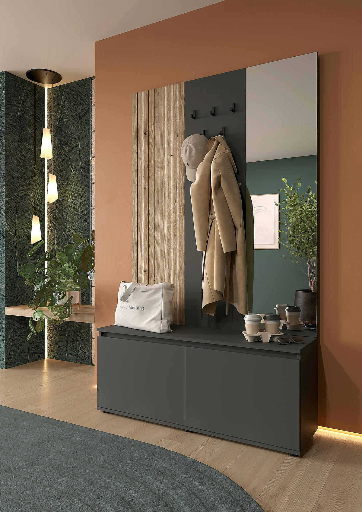 ŠATNA, 120/200/36,6 cm - barvy dubu/antracitová, Konvenční, kompozitní dřevo (120/200/36,6cm) - Carryhome