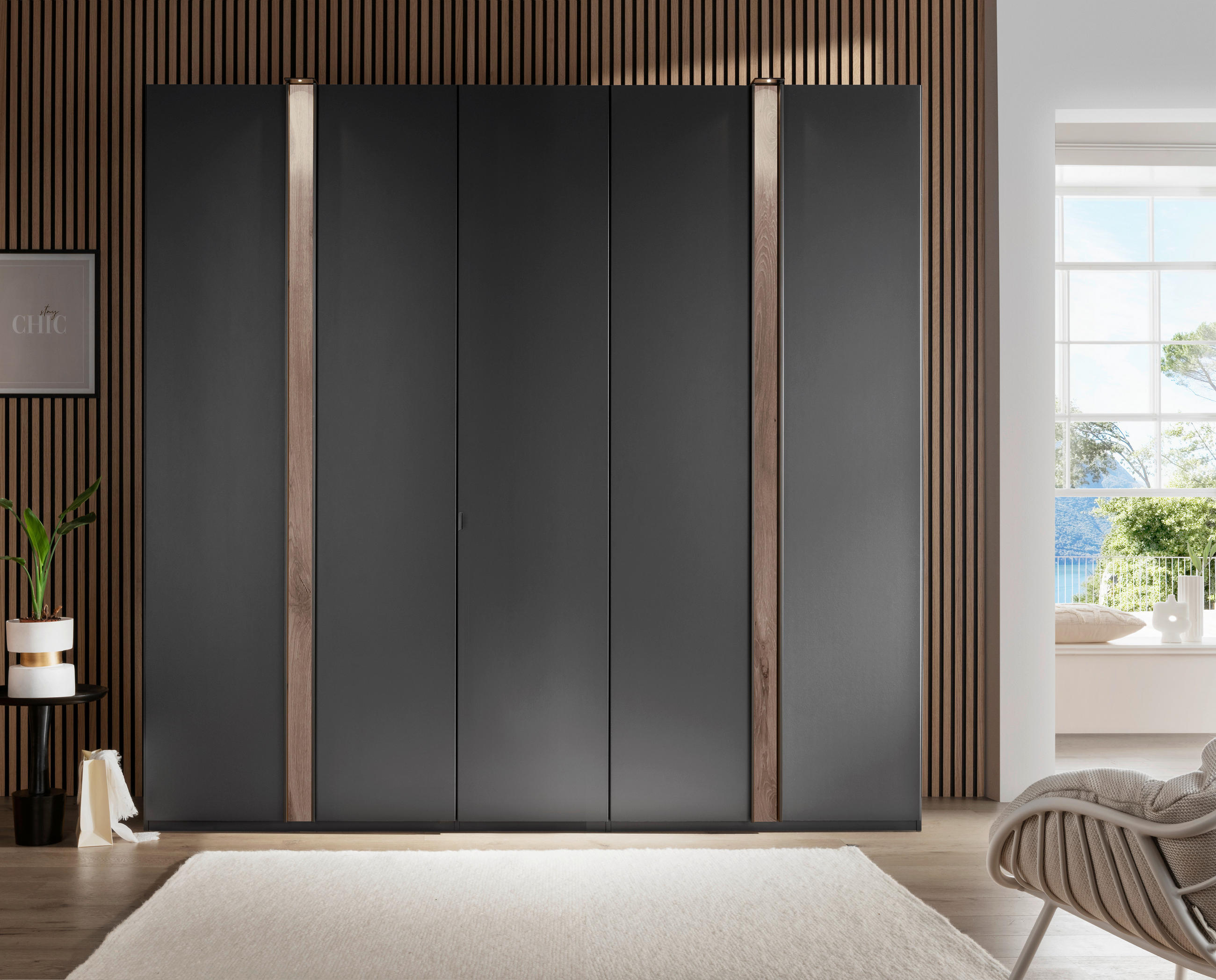 DREHTÜRENSCHRANK in Graphitfarben, Eichefarben  - Eichefarben/Schwarz, Design, Holzwerkstoff/Metall (250/216/58cm) - Novel