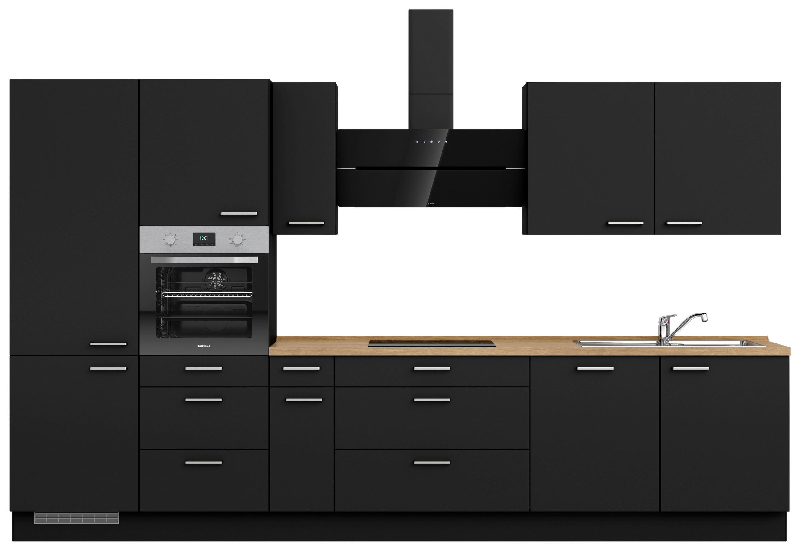 KÜCHENLEERBLOCK 360 cm   in Schwarz, Eichefarben  - Edelstahlfarben/Eichefarben, MODERN, Holzwerkstoff/Metall (360cm) - Nobilia