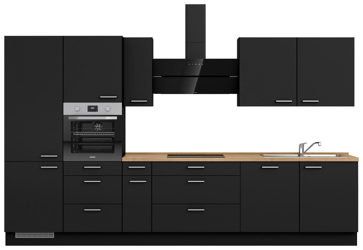 KÜCHENLEERBLOCK 360 cm   in Schwarz, Eichefarben  - Edelstahlfarben/Eichefarben, MODERN, Holzwerkstoff/Metall (360cm) - Nobilia