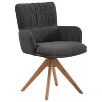 ARMLEHNSTUHL  Typenauswahl, Sitzfläche 360° drehbar, inklusive Armlehnen, Gestellauswahl, automatische Rückholfunktion Mikrofaser  Graphitfarben  - Eichefarben/Graphitfarben, Design, Holz/Textil (61/86/63cm) - Valdera