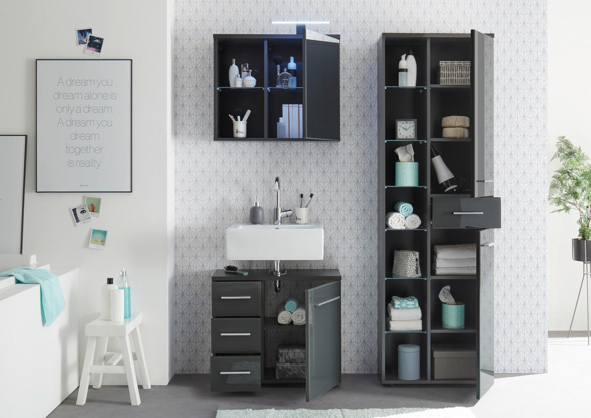 TVÄTTSTÄLLSUNDERSKÅP 69/60/32 cm  - aluminiumfärg/grå, Basics, metall/trämaterial (69/60/32cm) - Livetastic