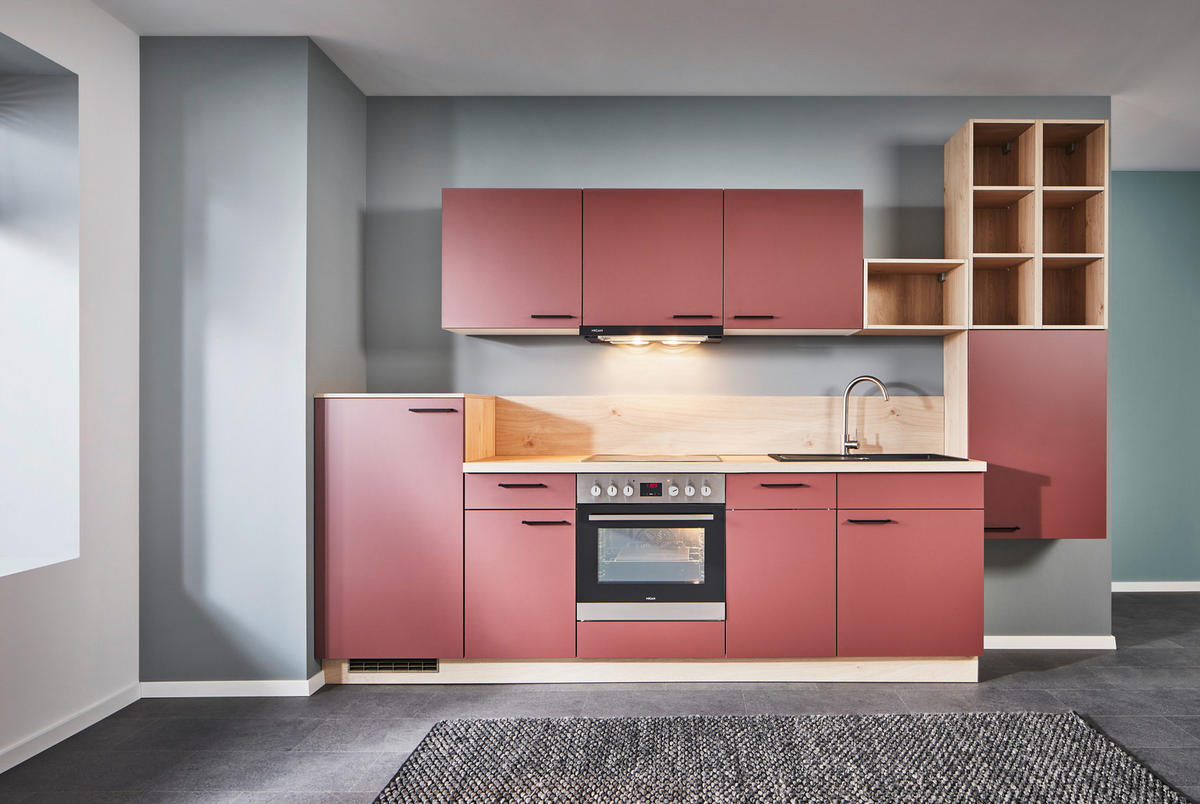 KUHINJSKI BLOK BREZ APARATOV - rdeča/črna, Konvencionalno, kovina/leseni material (330cm) - Welnova