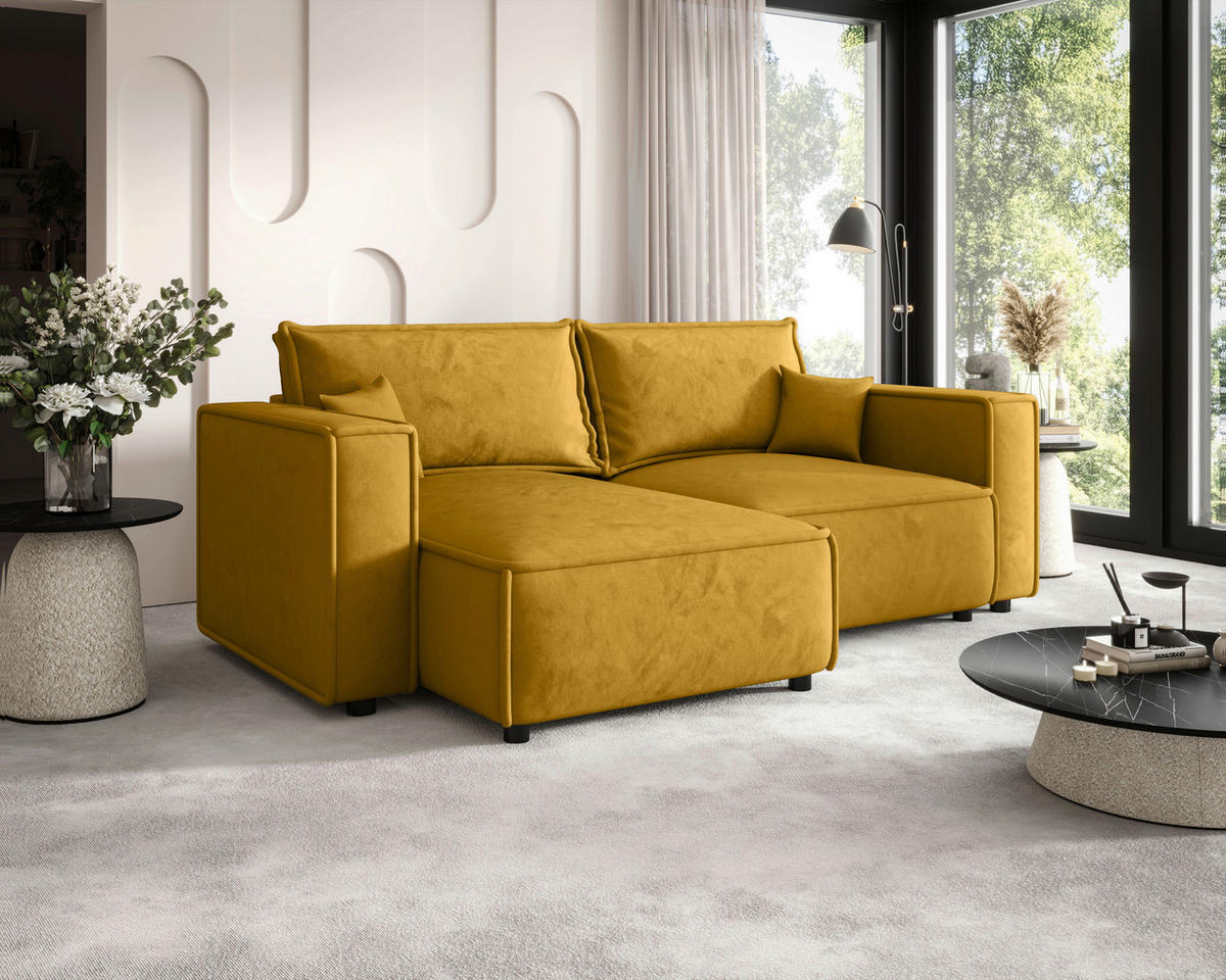 ECKSOFA Senfgelb Webstoff Zierkissen, Rückenkissen, Rücken echt  - Senfgelb/Schwarz, MODERN, Kunststoff/Textil (153/250cm) - Xora