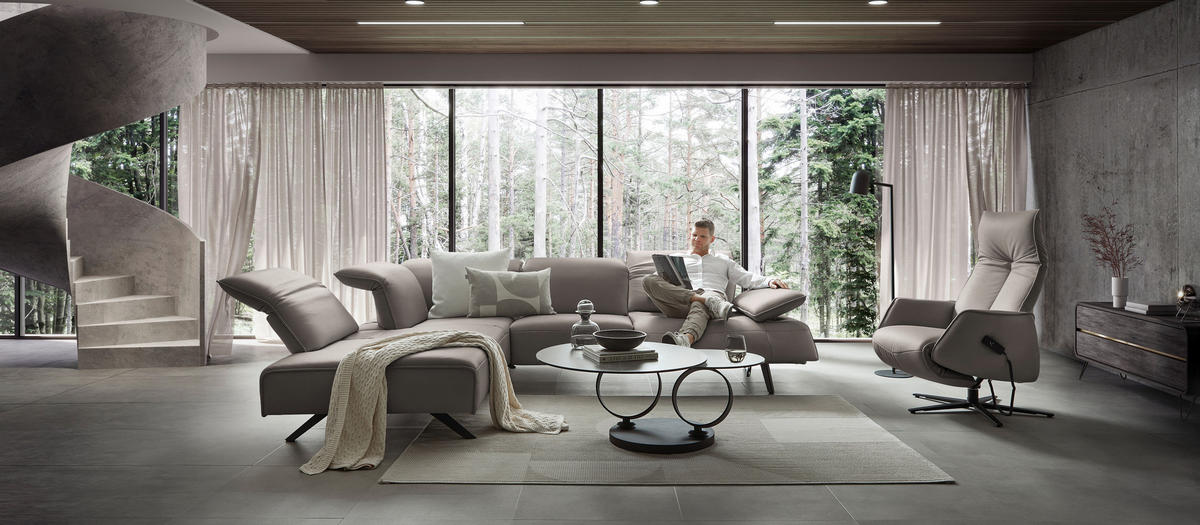 ECKSOFA  in Echtleder Graubraun  230/290 cm  - Anthrazit/Graubraun, Design, Leder/Metall (230/290cm) - Johann Jakob