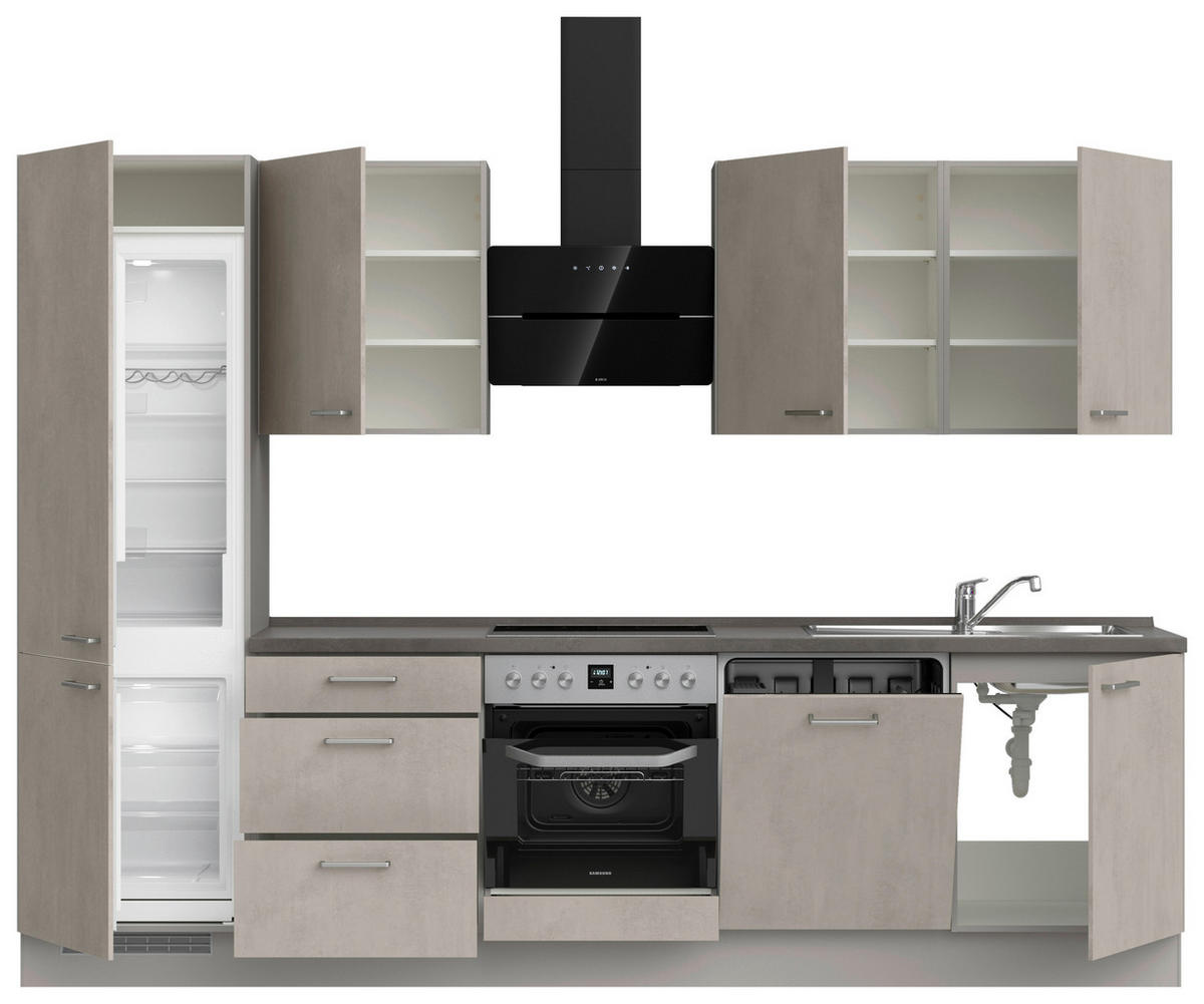 KÜCHENBLOCK 300 cm   in Grau, Schieferfarben  - Schieferfarben/Edelstahlfarben, MODERN, Holzwerkstoff/Metall (300cm) - Nobilia