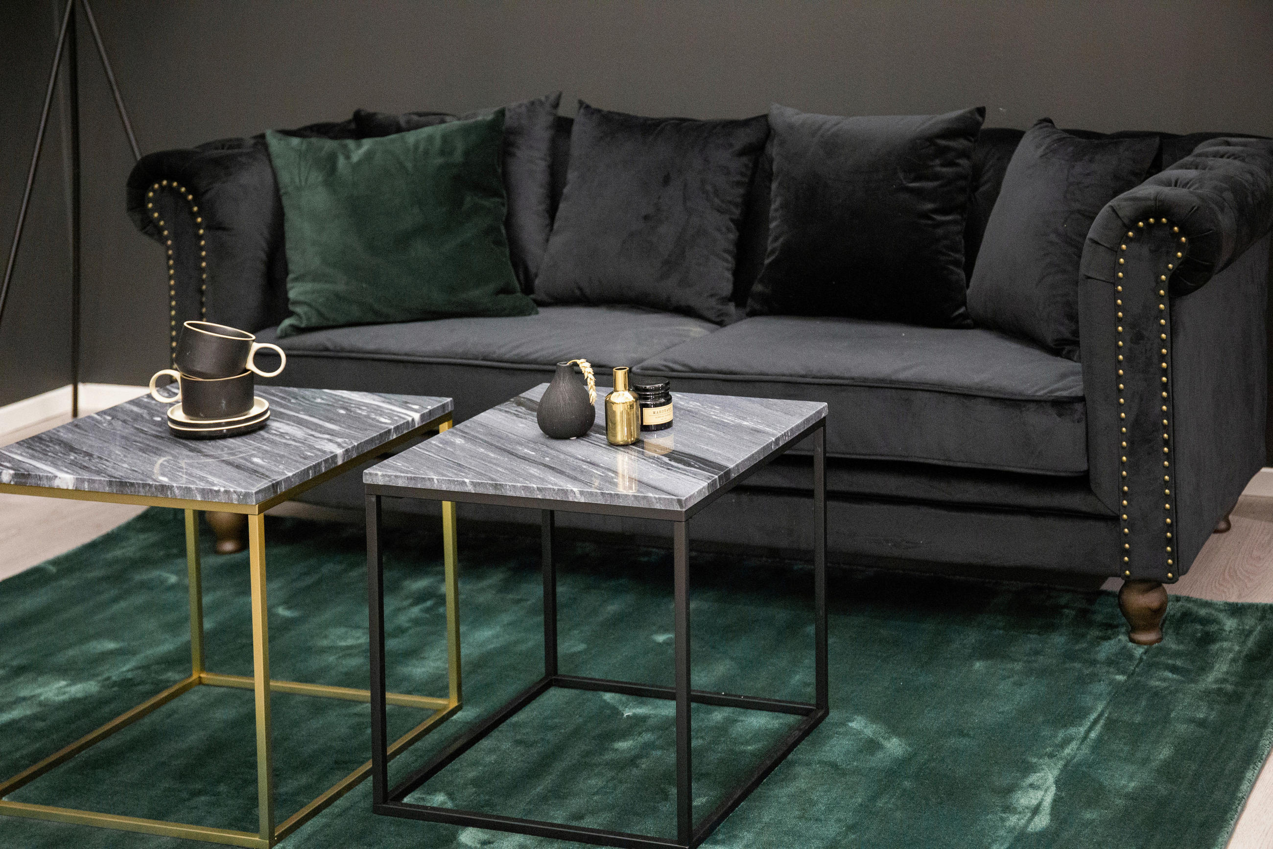 CHESTERFIELD-SOFA in Schwarz  - Schwarz, Design, Textil (217/80/88cm) - Livetastic