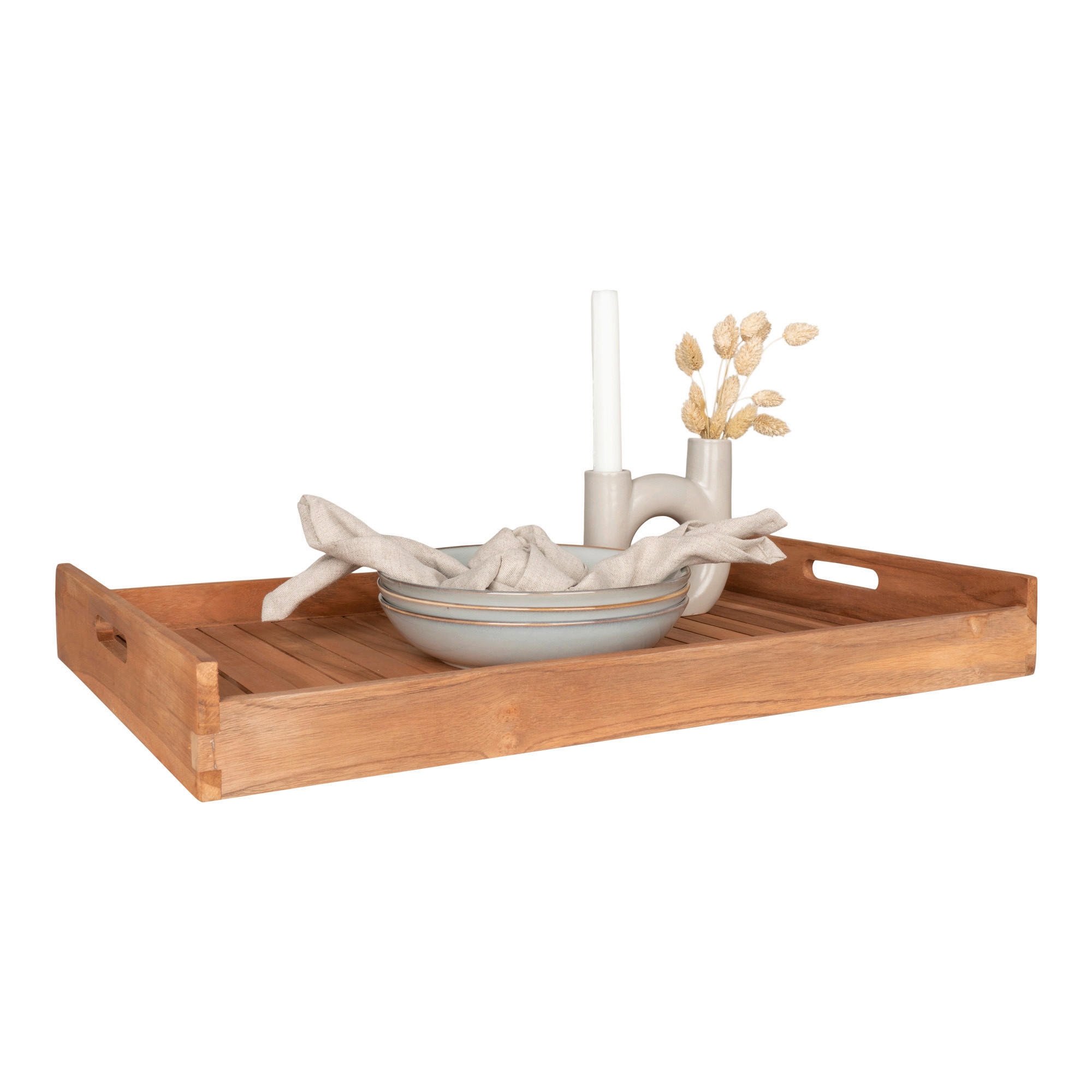SERVIERTABLETT-SET     - Teakfarben, Design, Holz (38/7/58cm)
