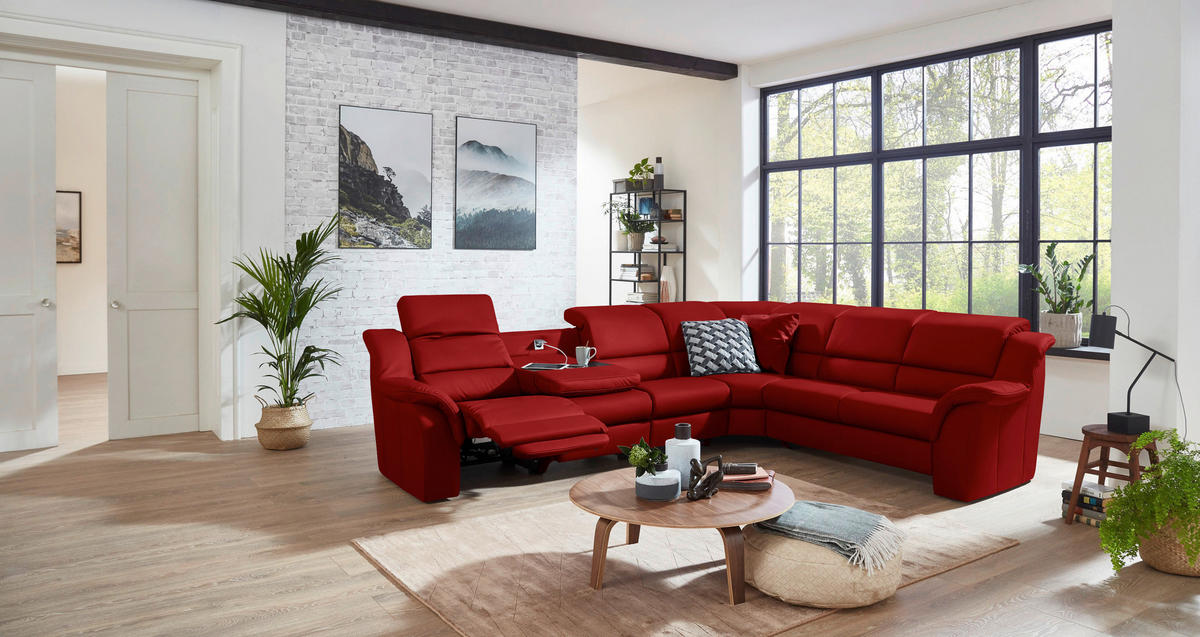 ECKSOFA  in Echtleder Rot  324/260 cm  - Chromfarben/Rot, KONVENTIONELL, Leder/Kunststoff (324/260cm) - Cantus