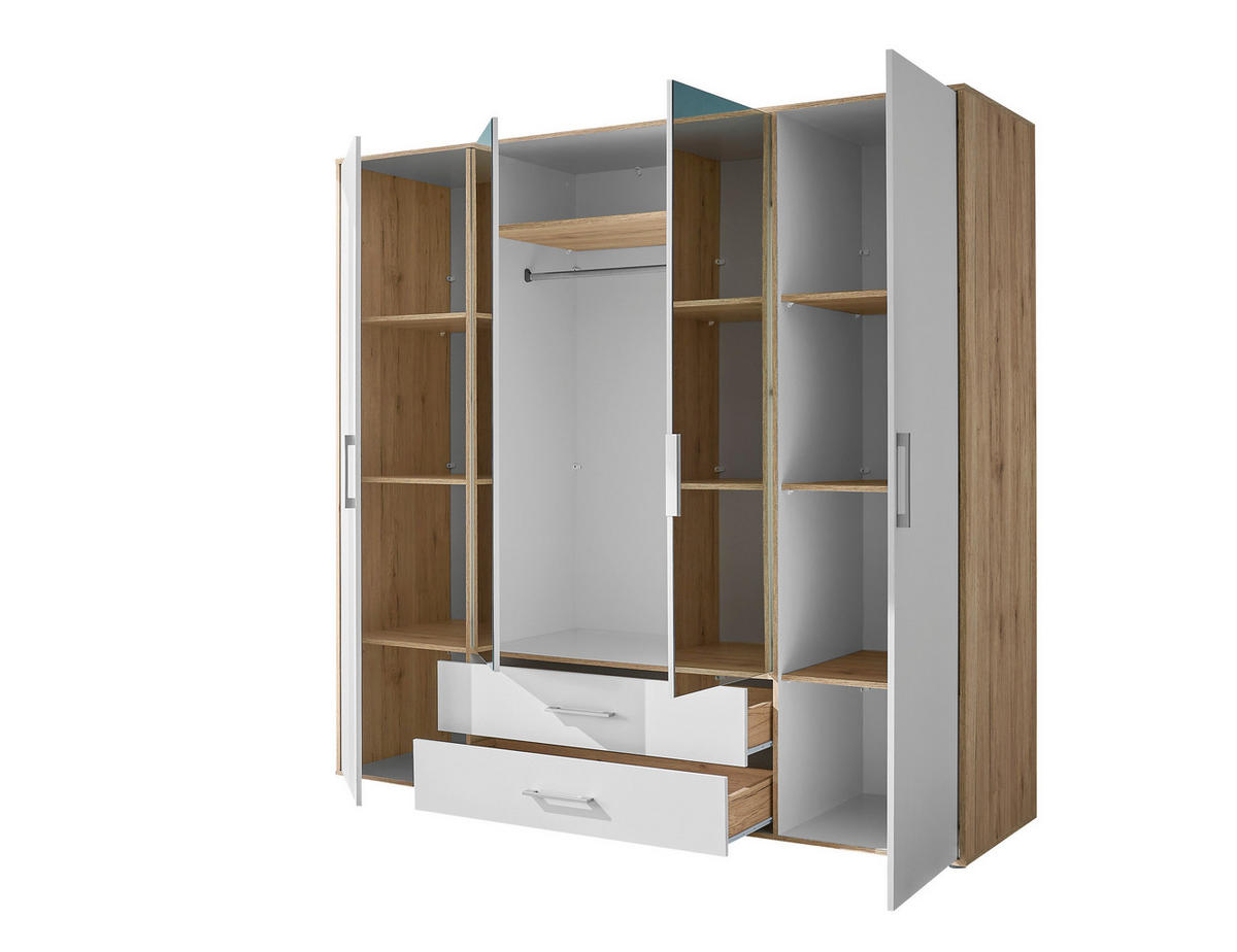 KLEIDERSCHRANK 206/195/60 cm 4-türig Weiß, Eiche Artisan  - Alufarben/Weiß, Basics, Glas/Holzwerkstoff (206/195/60cm)