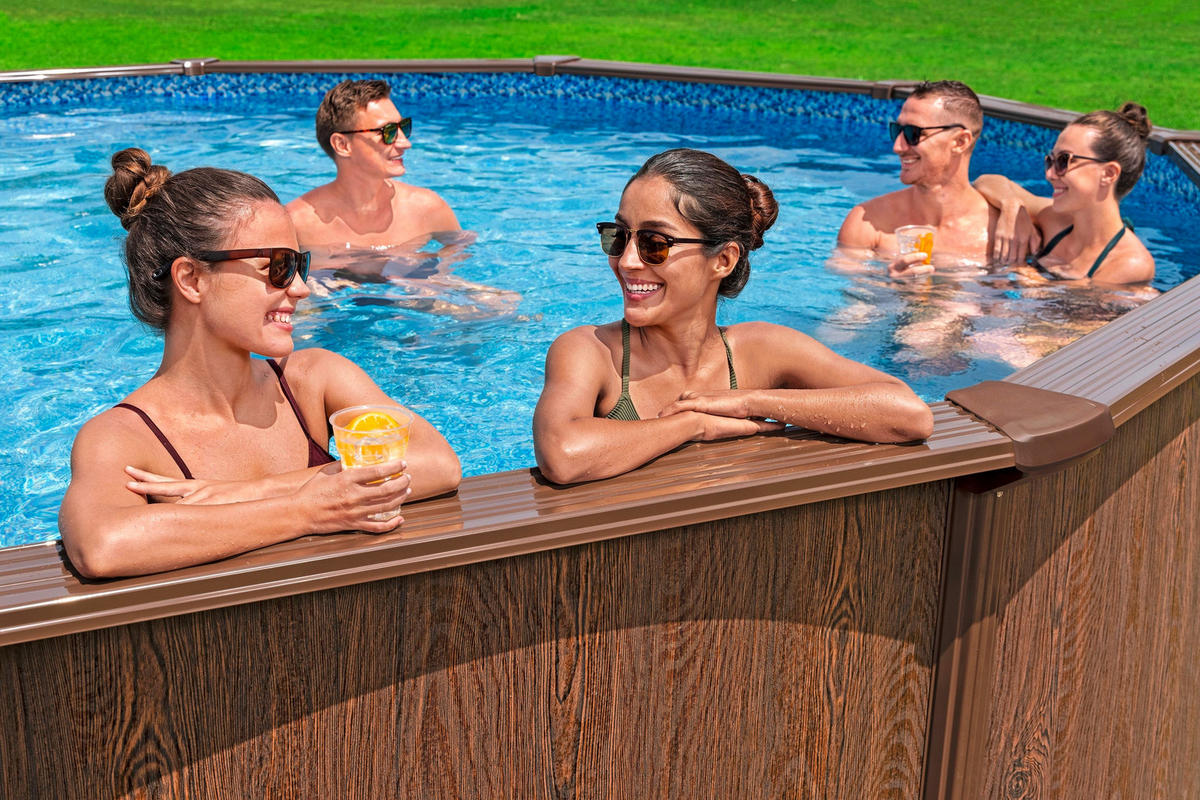 POOL SET 56384 460/132 cm  - Blau/Dunkelbraun, KONVENTIONELL, Kunststoff/Metall (460/132cm) - Bestway