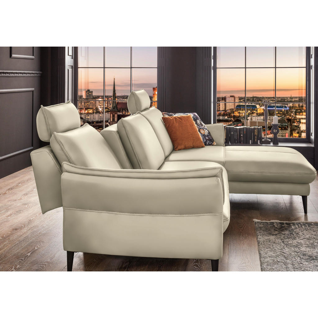 Thumbnail - Hukla Ecksofa, Creme, Leder, Echtleder, Longlife-Leder, Semi-Anilinleder, 4-Sitzer, Ottomane rechts, L-Form, 334x172 cm,...