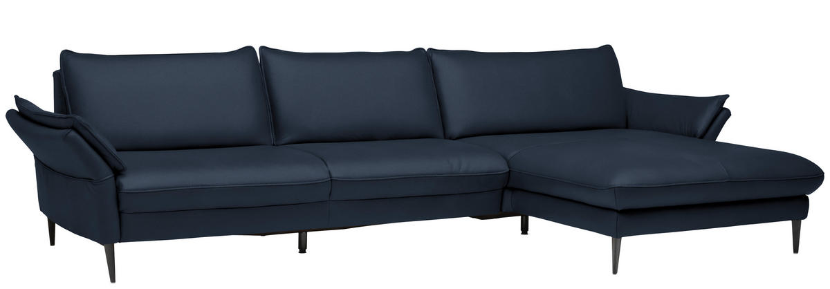 ECKSOFA in Echtleder Dunkelblau  - Schwarz/Dunkelblau, Design, Leder/Metall (334/172cm) - Valdera