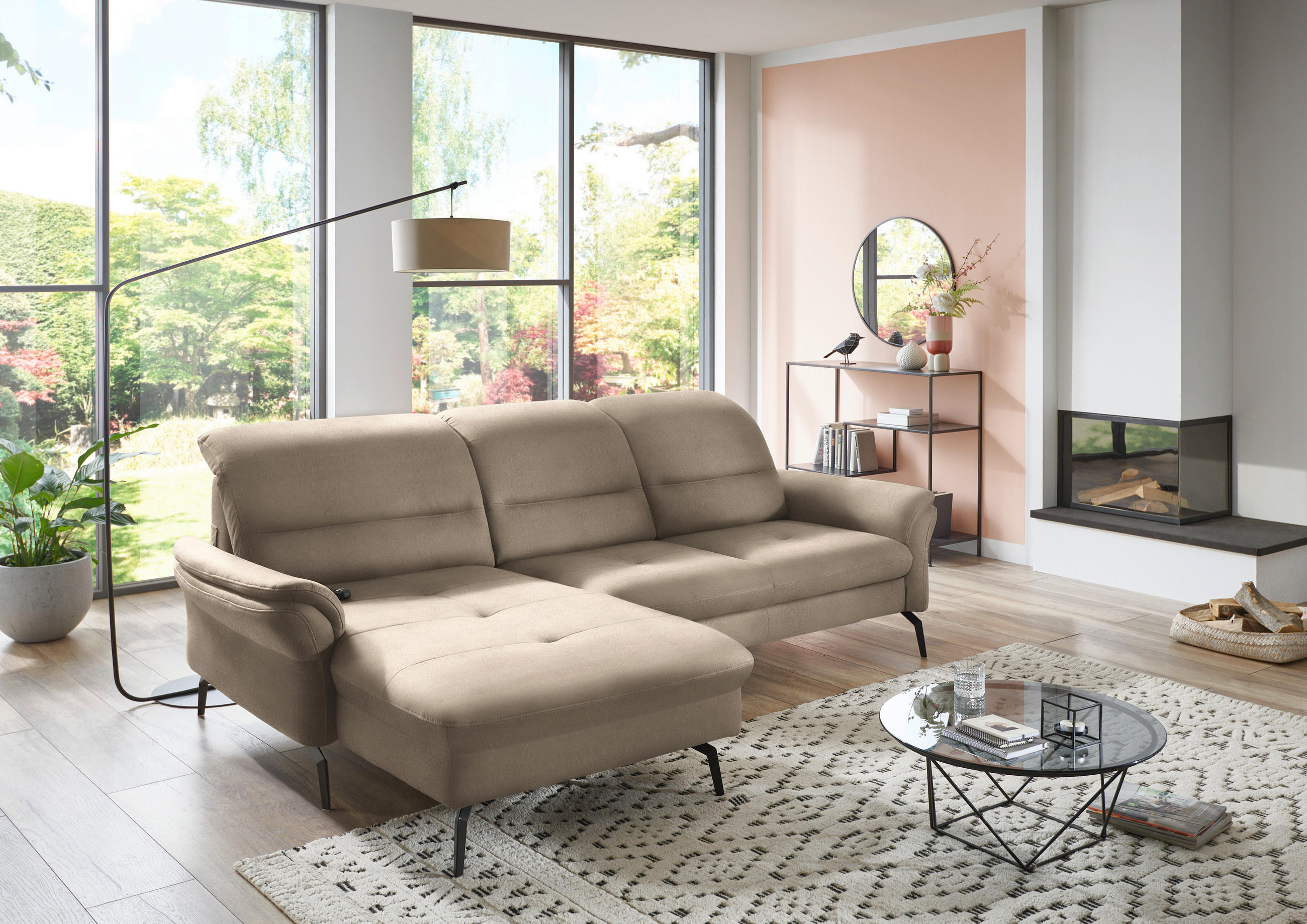ECKSOFA in Flachgewebe Naturfarben, Sandfarben  181/260 cm  - Sandfarben/Schwarz, KONVENTIONELL, Textil/Metall (181/260cm) - Beldomo Speed