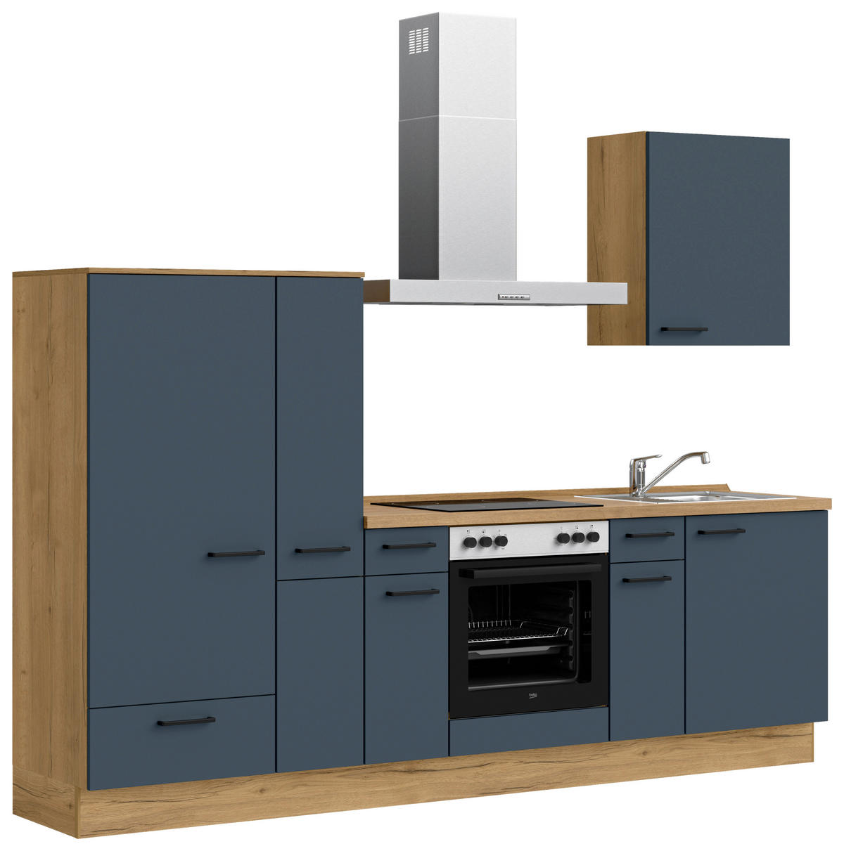 KÜCHENBLOCK Easytouch 270 cm  in Eichefarben, Dunkelblau  - Eichefarben/Schwarz, MODERN, Holzwerkstoff/Metall (270cm) - Nobilia