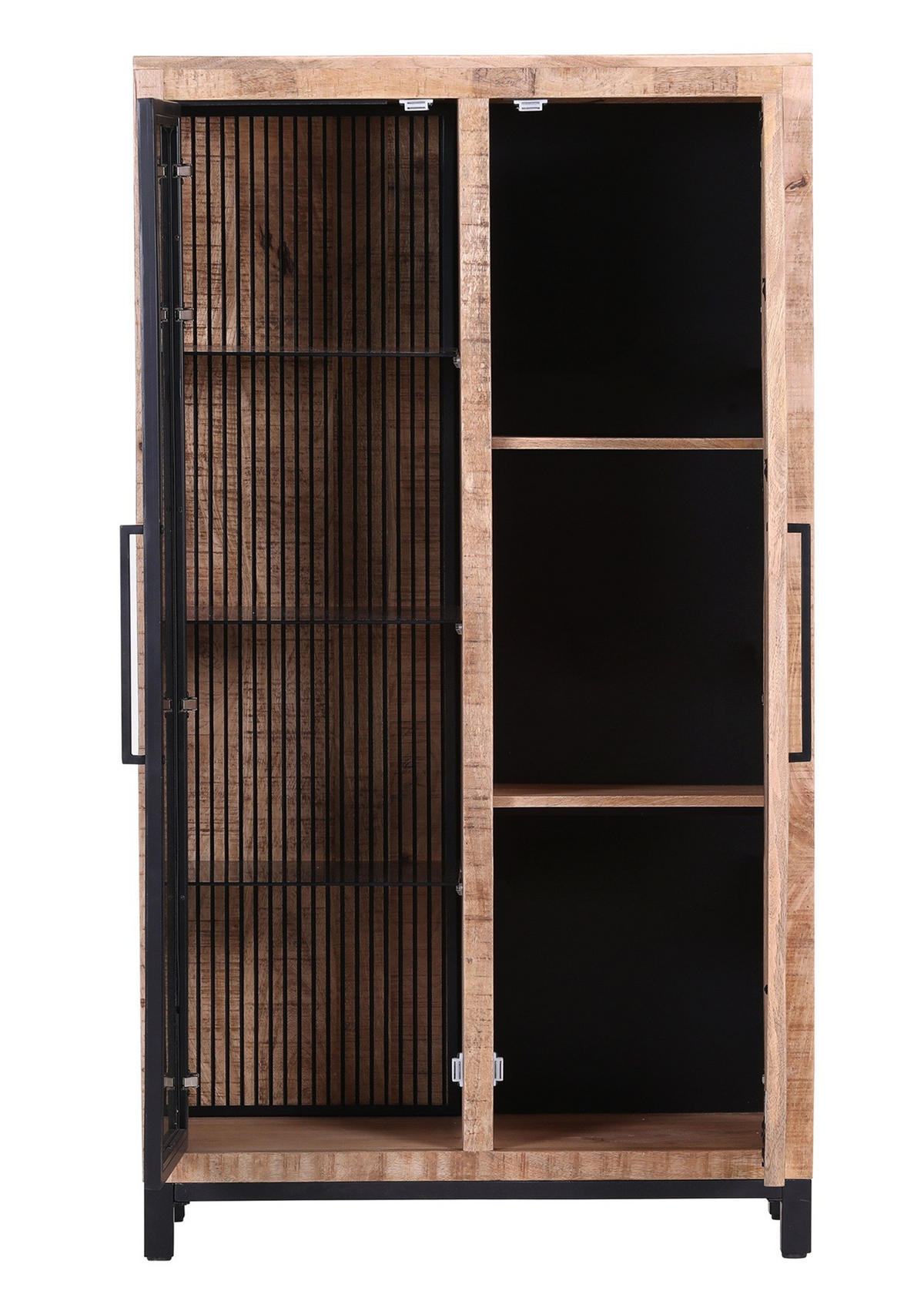 VITRÍNA, mangové drevo, prírodná farba, čierna, 90/160/43 cm - čierna/prírodná farba, Modern, kov/drevo (90/160/43cm) - Livetastic