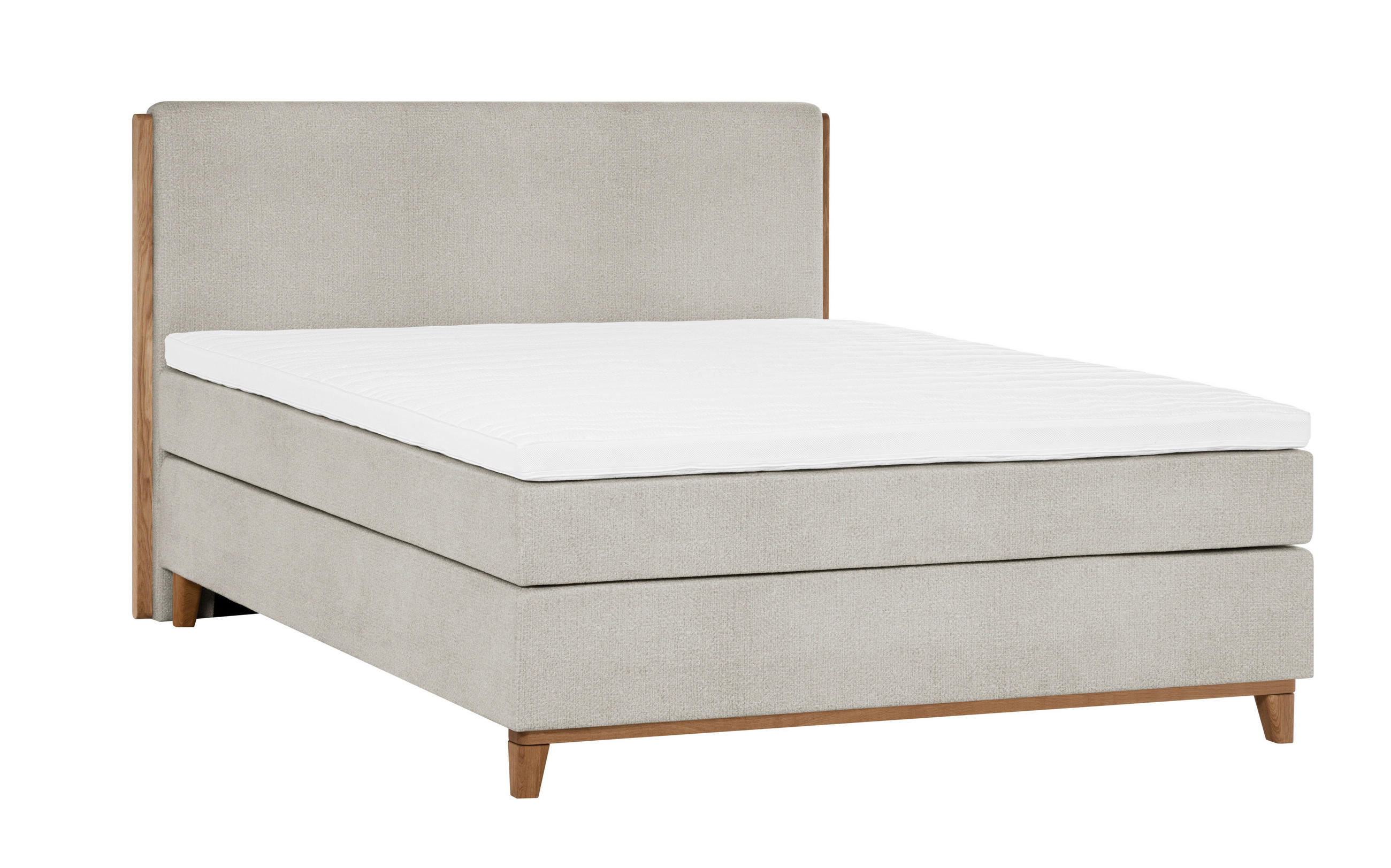 BOXSPRINGBETT 140/200 cm,  in Greige, Matratze, Topper, unterschiedliche Matratzenhärtegrade je Bettseite, H3 + H4 = fest + sehr fest  - Greige/Eichefarben, KONVENTIONELL, Holz/Textil (140/200cm) - Welnova