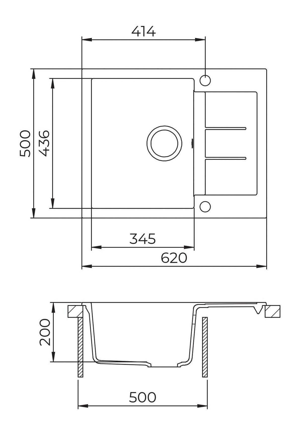 SPÜLE MILA102BL  - Schwarz, Basics, Stein (62/20/50cm) - Visiona