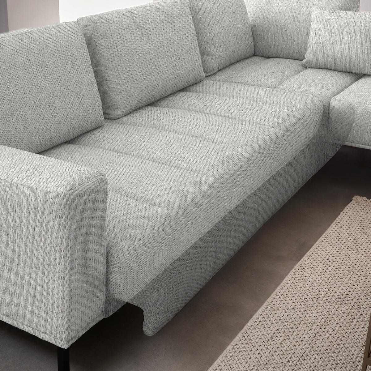 ECKSOFA  in Flachgewebe Silberfarben  308/270 cm  - Silberfarben/Schwarz, Design, Textil/Metall (308/270cm) - Pure Home Lifestyle