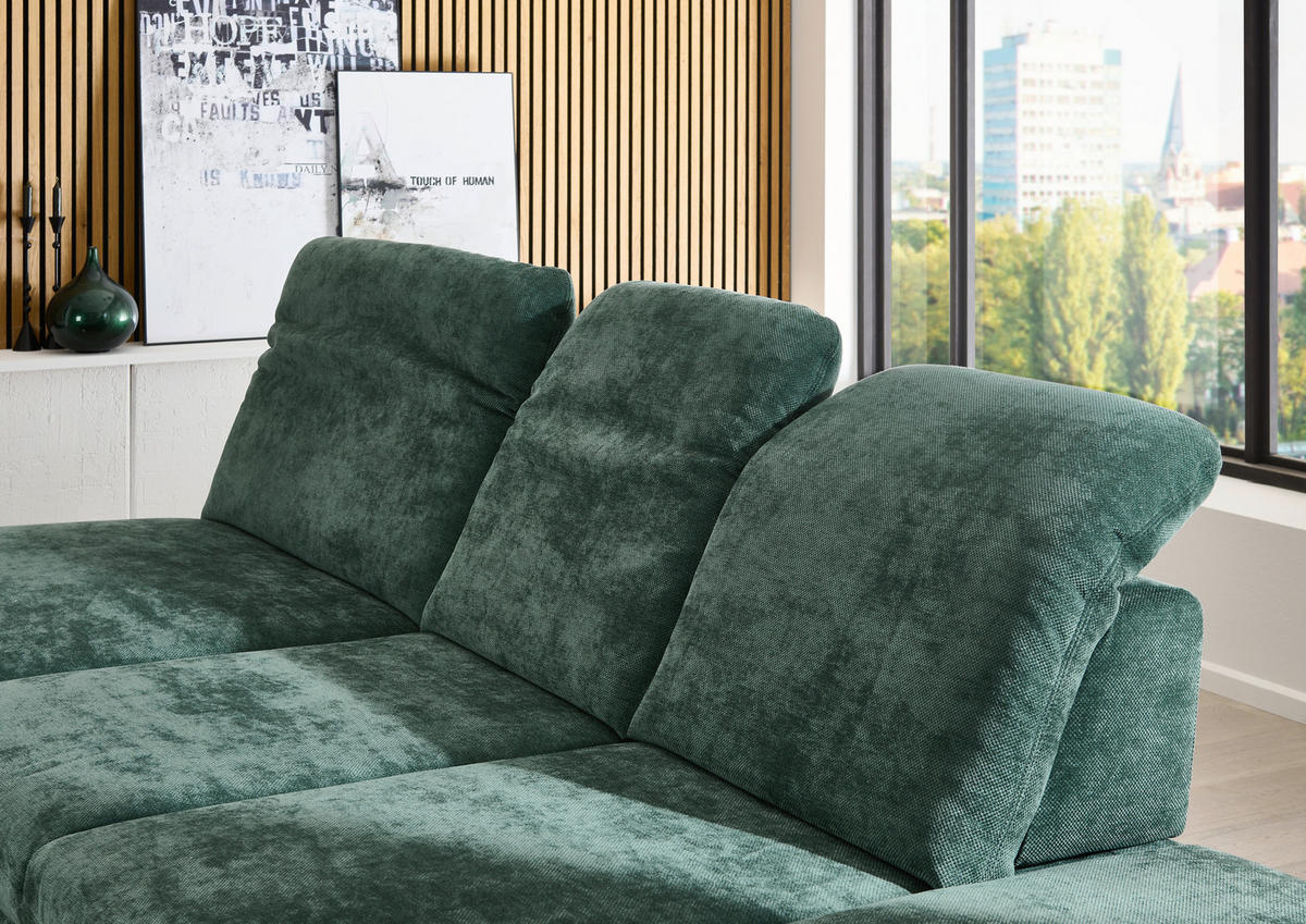 ECKSOFA Dunkelgrün Chenille  - Dunkelgrün/Schwarz, Design, Textil/Metall (198/288cm) - Beldomo Style