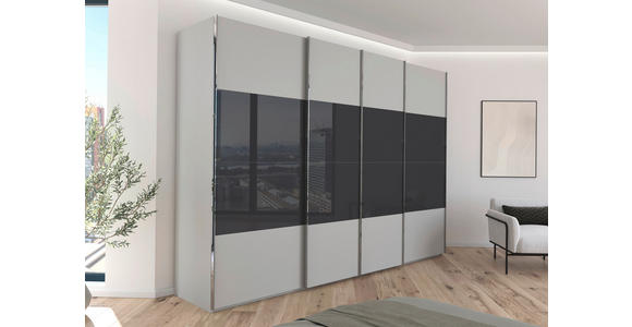 SCHWEBETÜRENSCHRANK  in Schwarz, Seidengrau  - Chromfarben/Seidengrau, KONVENTIONELL, Glas/Holzwerkstoff (316/223/68cm) - Novel