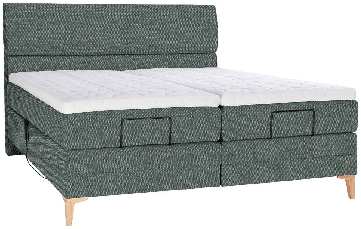 BOXSPRINGBETT 180/200 cm  in Grün  - Eichefarben/Grün, KONVENTIONELL, Holz/Textil (180/200cm) - Voleo